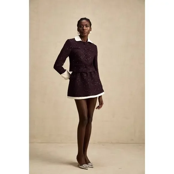 Miss Rosier Brigitte Purple Tweed Jacket & Mini Skirt Set NWT M Fits Small - Picture 1 of 14